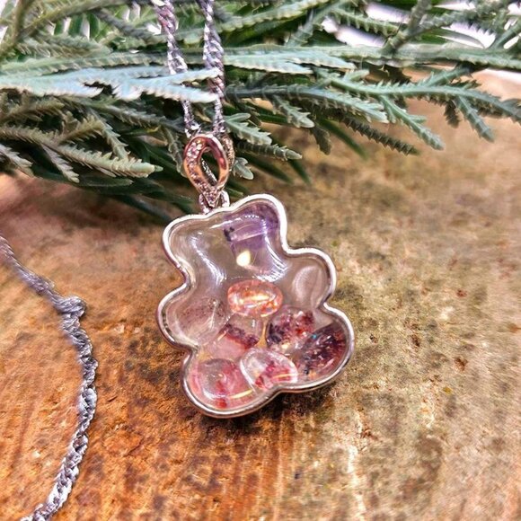 Floating Nature Super Seven Crystals Silver Bear Pendant Necklace - Picture 4 of 10
